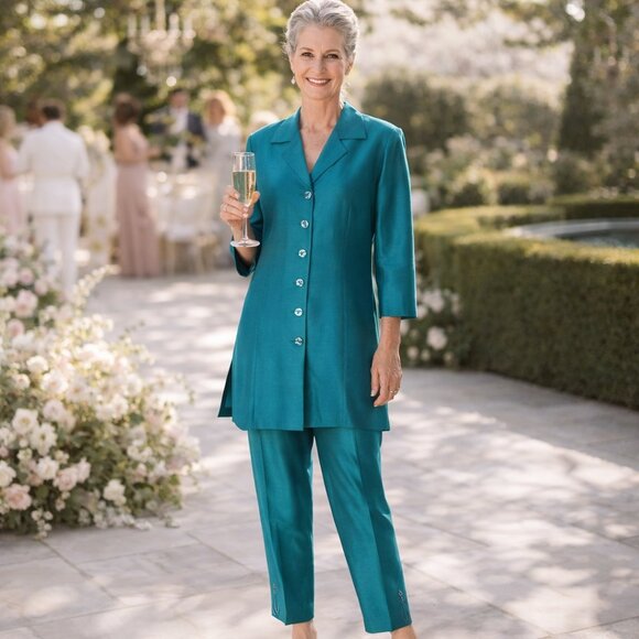 Silks by I.S.C. Pants - Silks by I.S.C 100% Dupioni Silk Jacket & Pants Set (S) Mother of the Bride Suit